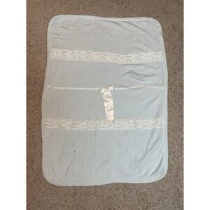Bebe De France Couture Baby Blanket 100% Virgin Wool Blue Lace Bow Made Italy